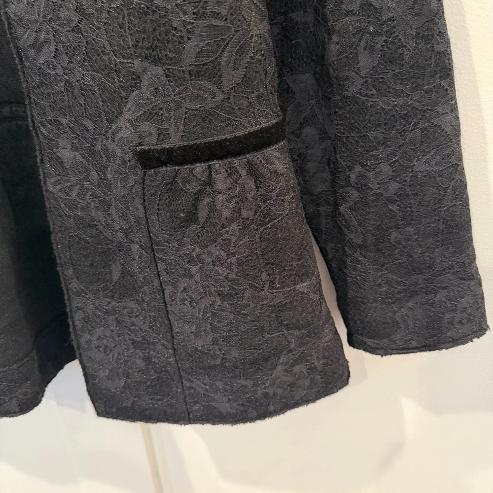 Zara Knit Women's Jacket‎ Black Lace Whimsigoth Open Front Peplum Pockets Small